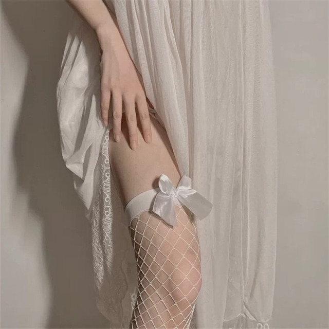 蝴蝶結高筒網襪